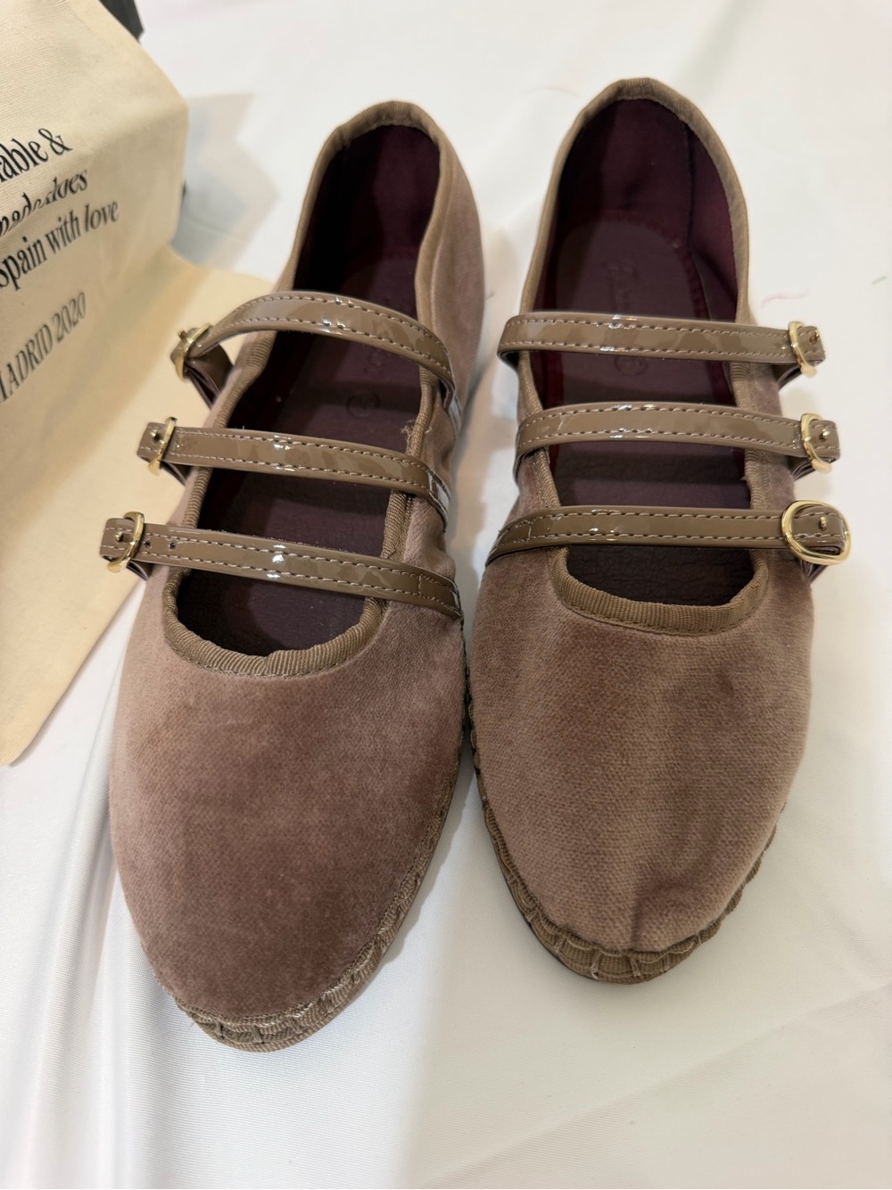Flabelus Mina Triple Strap Velvet Mary Jane Flats Brown EU 40 NIB Handmade Spain - Picture 10 of 17